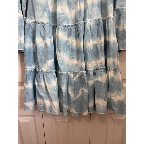 Faherty Faded Blue Vida Shibori Tie Dye Tiered Organic Cotton Dress XS - Picture 5 of 9